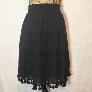 LOFT Light Casual Lined Skirt w/ Fringe Hem